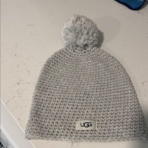 UGG Light Gray Knit Beanie with Pom-Pom